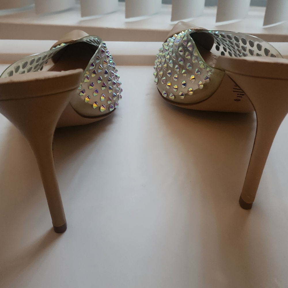 Schutz Tan and Silver Studded Women's Heels - Picture 5 of 8